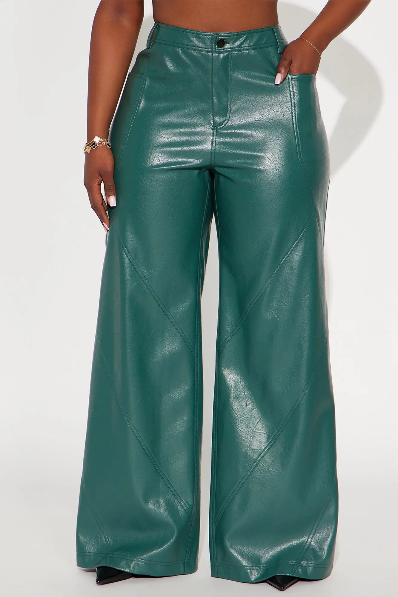 Bad Vibes Faux Leather Flare Pant 33″ - Teal 