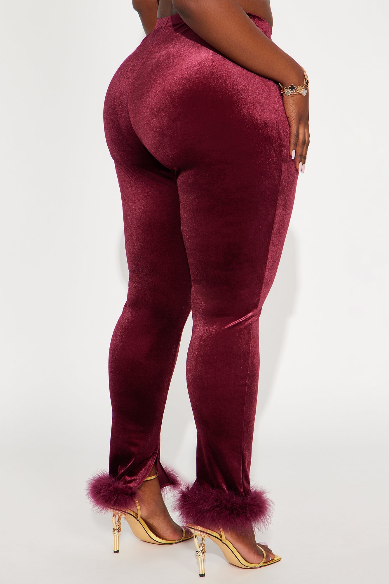 Steal The Night Fur Trim Velvet Legging - Burgundy 