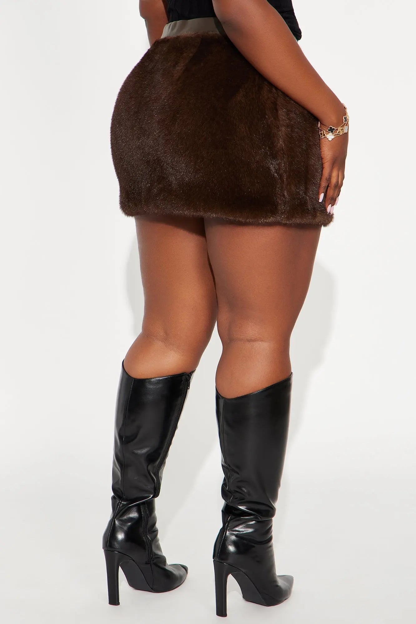 Amaria Mini Faux Fur Skirt - Dark Brown 