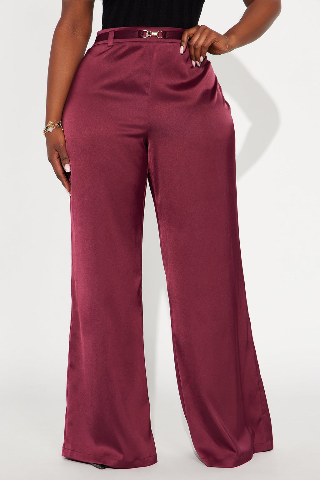 Can't Forget Me Satin High Rise Wide Leg Pant 33 - Burgundy