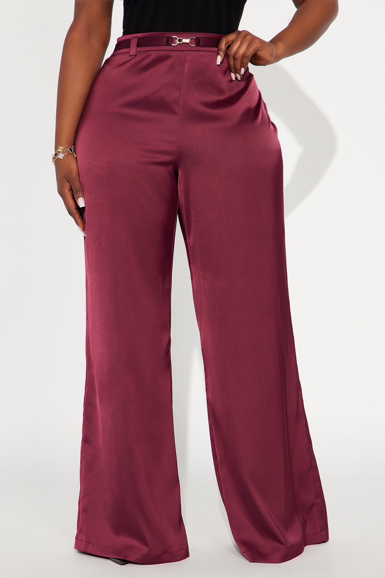 Can't Forget Me Satin High Rise Wide Leg Pant 33 - Burgundy