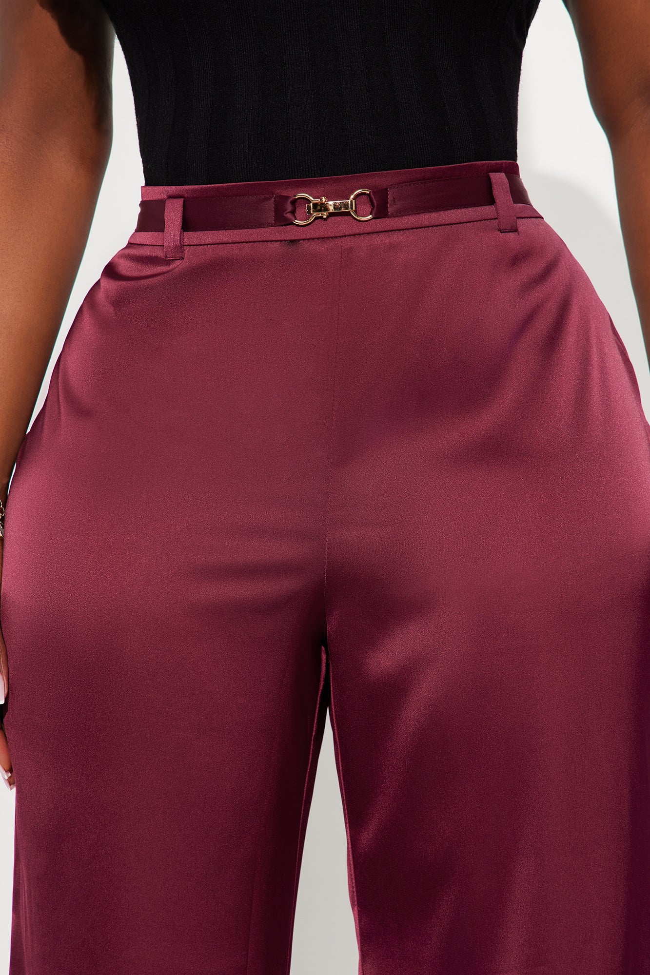 Can't Forget Me Satin High Rise Wide Leg Pant 33 - Burgundy