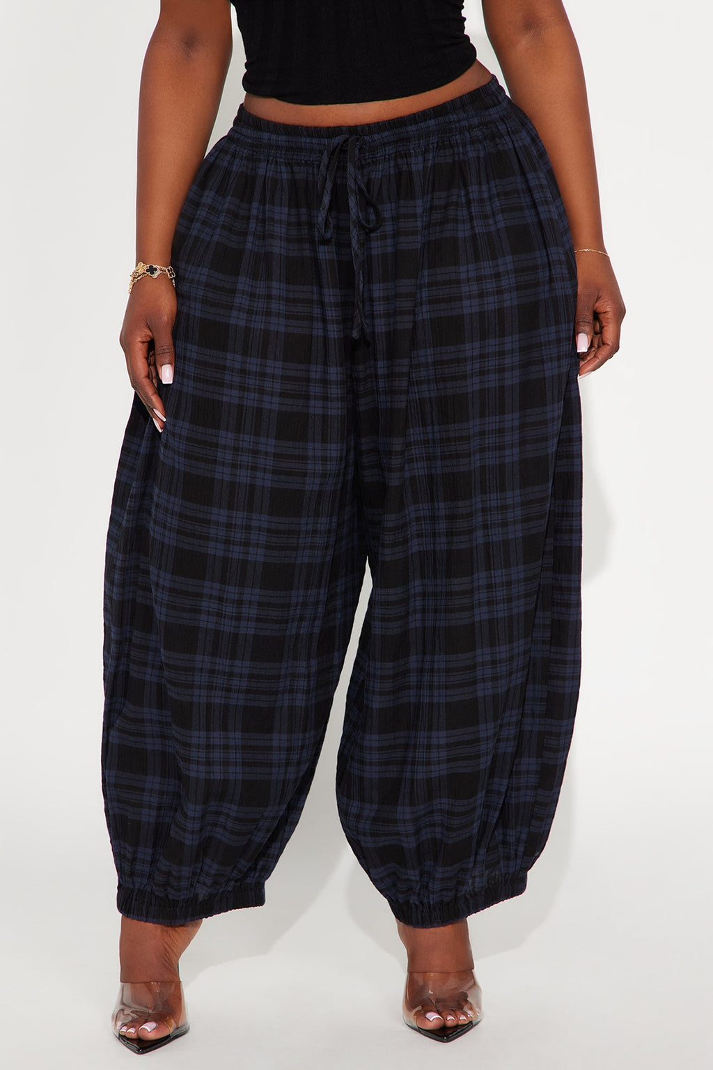 Jolene Plaid Barrel Pant - Navy