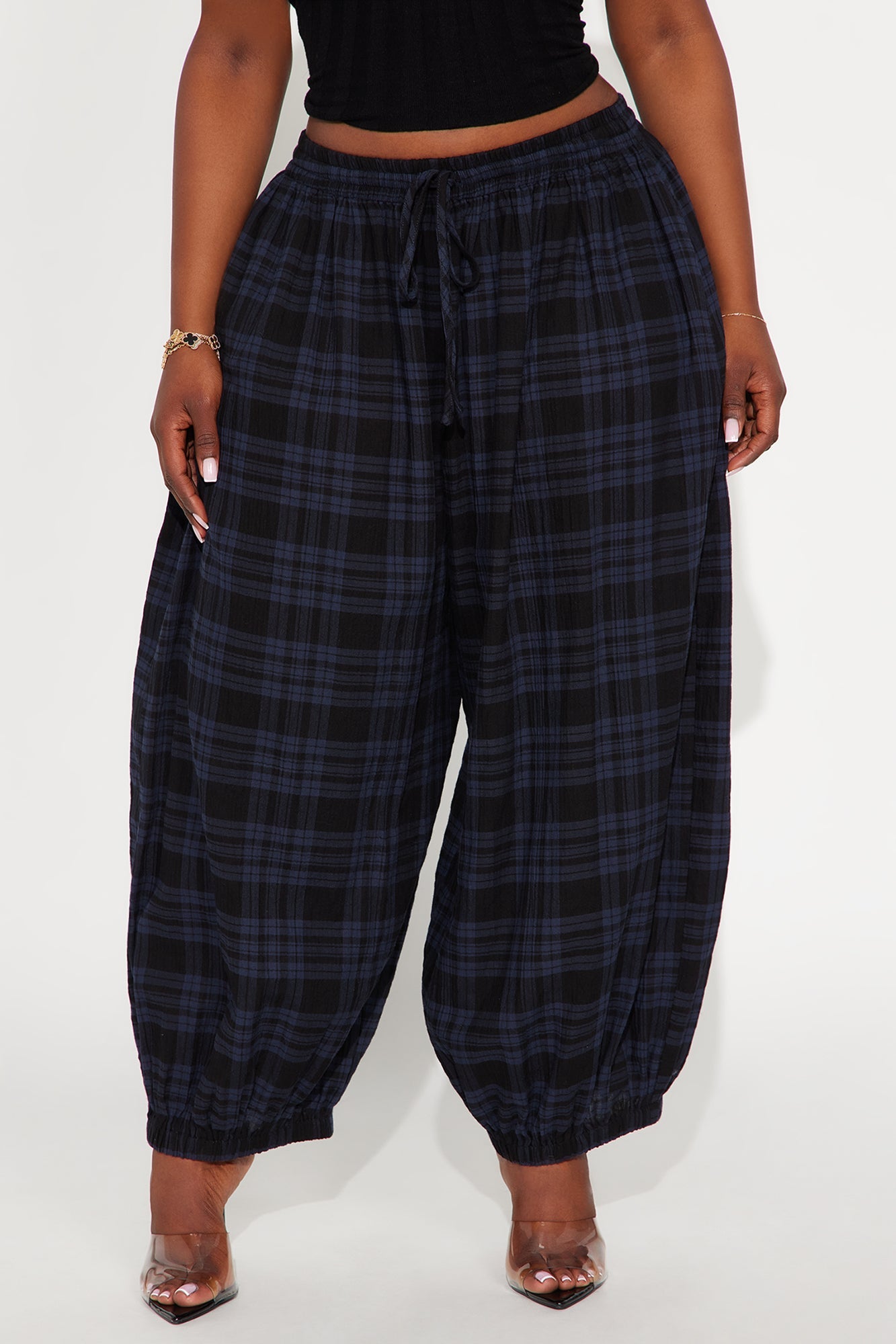 Jolene Plaid Barrel Pant - Navy