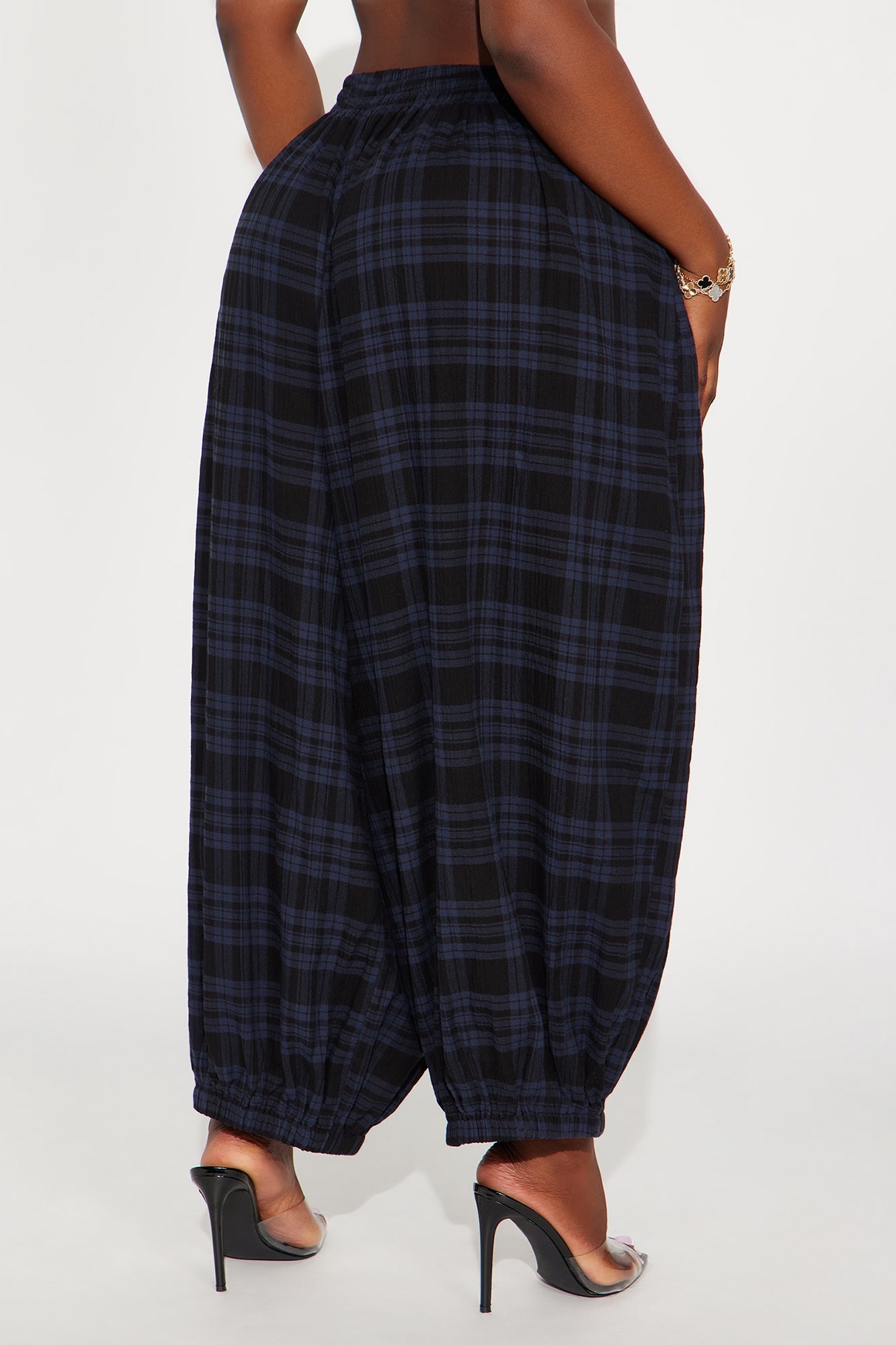 Jolene Plaid Barrel Pant - Navy