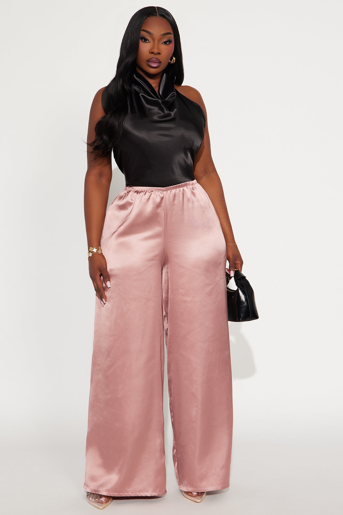 Shine On Satin Wide Leg Pant 32″ - Rose