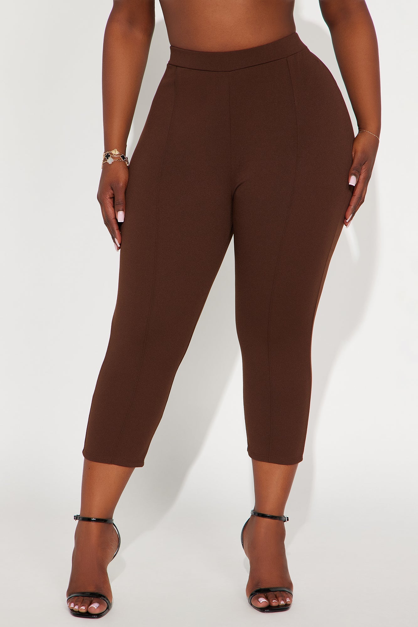 Brenda Mid Rise Knit Crepe Pintuck Capri Legging 21″ - Chocolate