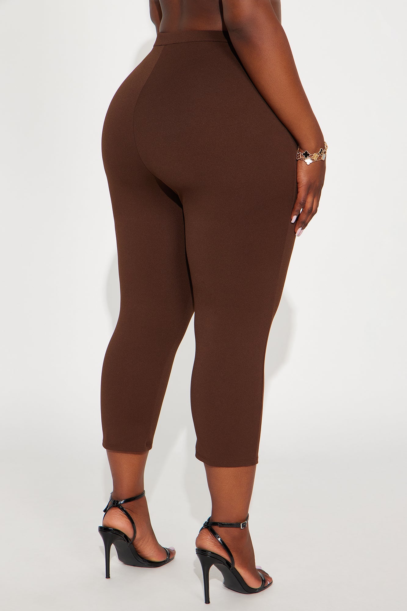 Brenda Mid Rise Knit Crepe Pintuck Capri Legging 21″ - Chocolate