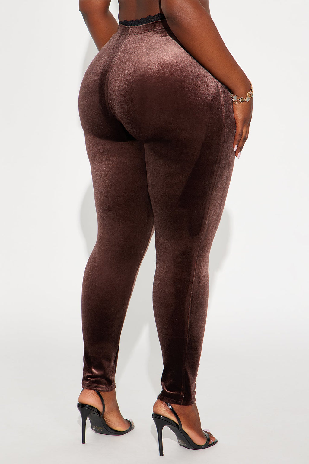 Valentina Solid Lace Trim Velvet Legging - Chocolate