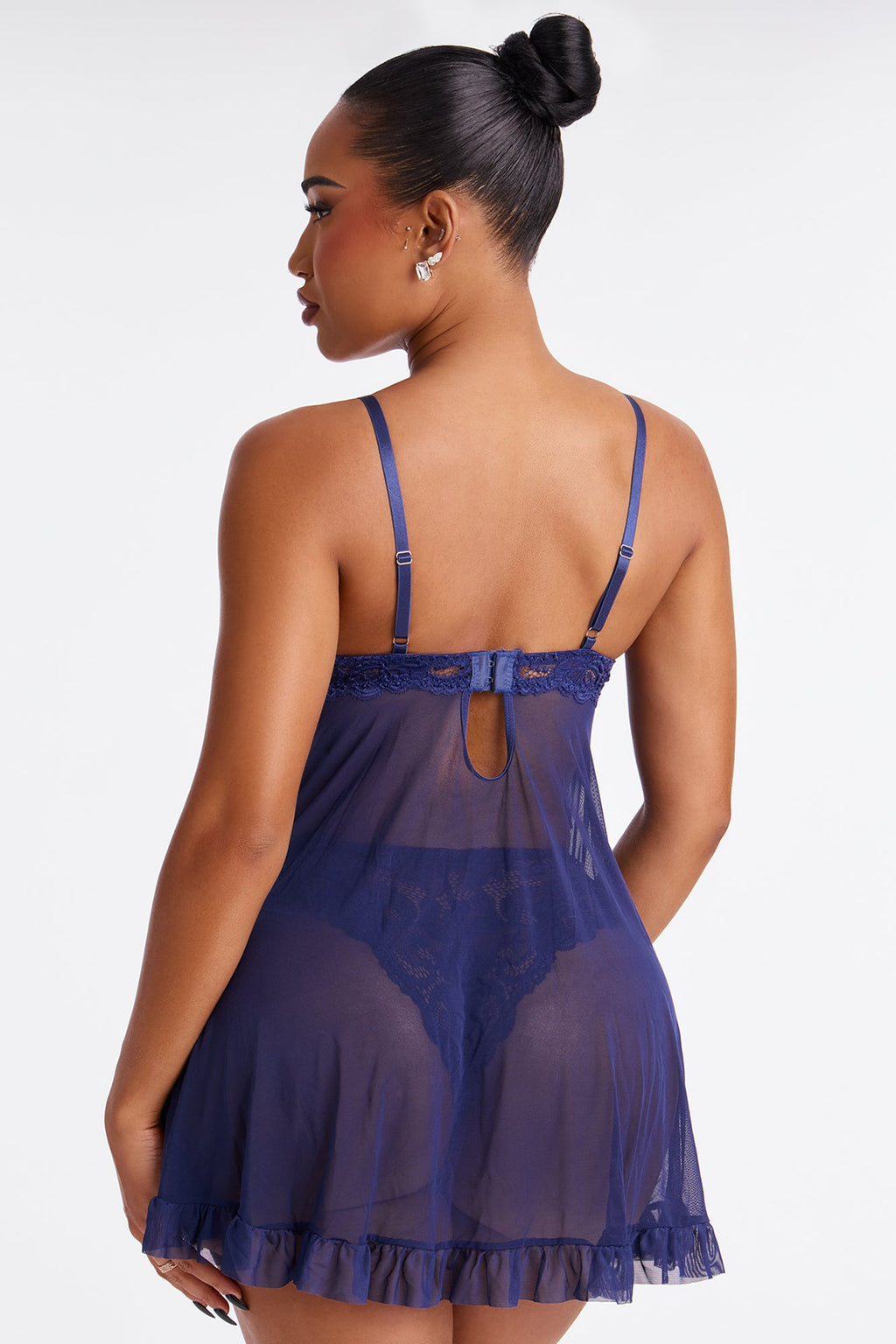 Milania 2 Piece Mesh Lace Babydoll and Panty - Blue