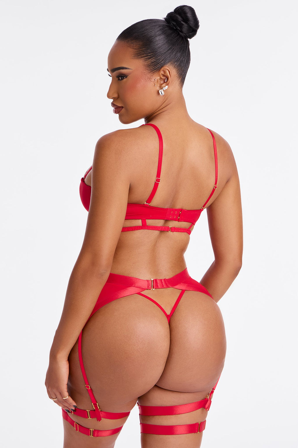 Just Strappy Satin 3 Piece Garter Set - Red