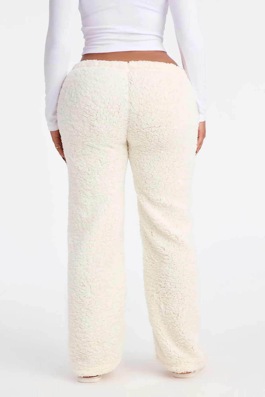 Cuddly Bear Embroidered Sherpa PJ Pants - White 