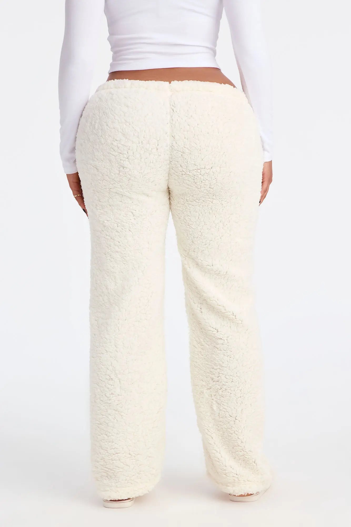 Cuddly Bear Embroidered Sherpa PJ Pants - White 