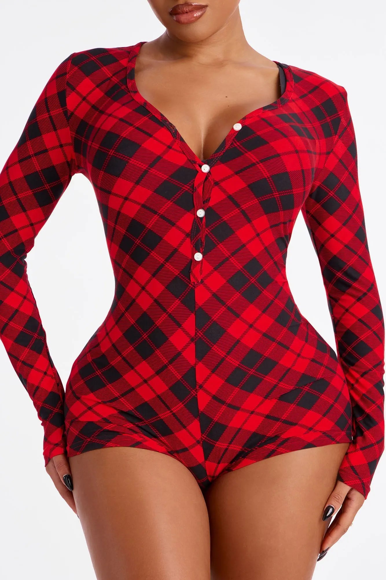 Plaid Habits Long Sleeve PJ Romper Onesie - Red/Black 