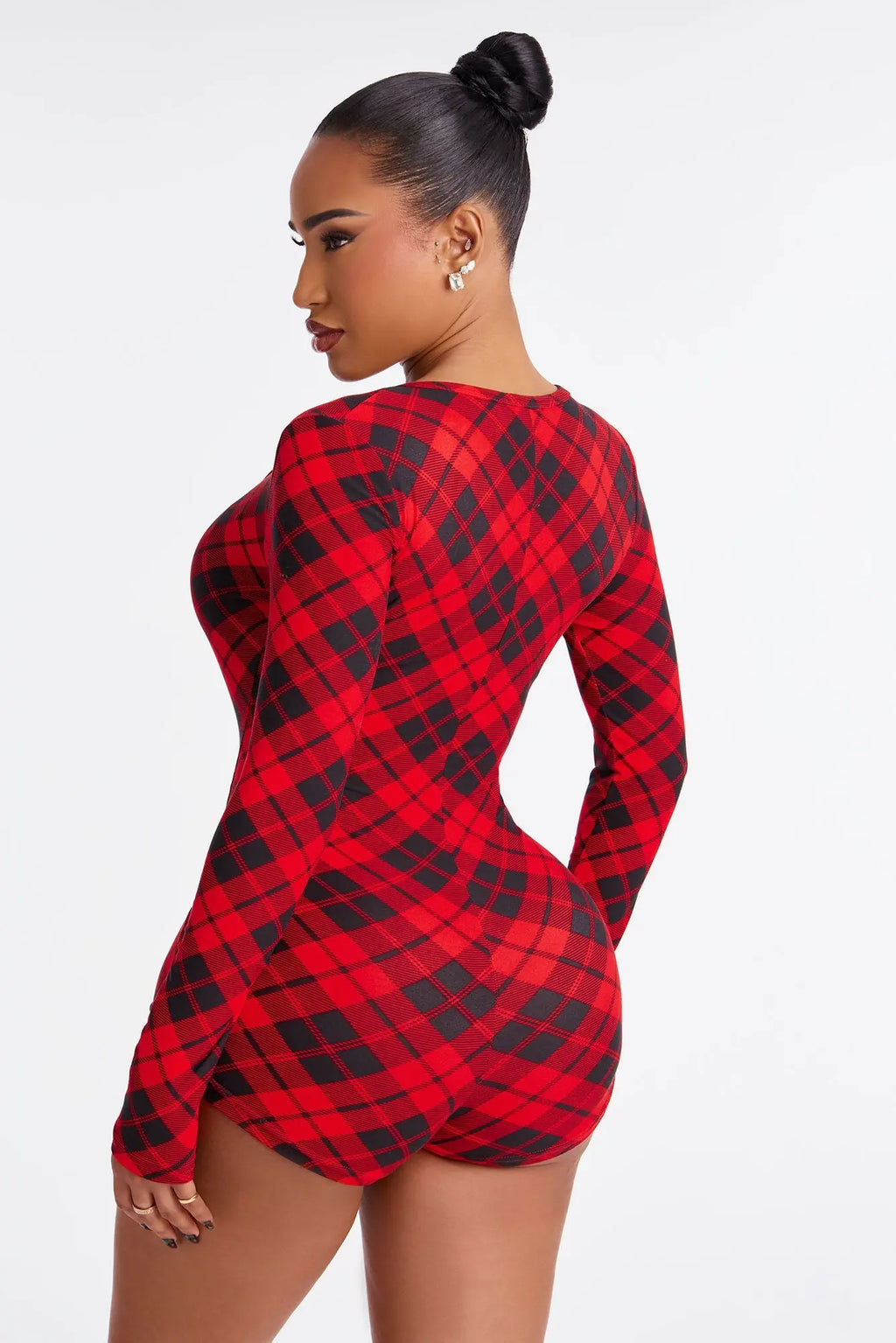 Plaid Habits Long Sleeve PJ Romper Onesie - Red/Black 