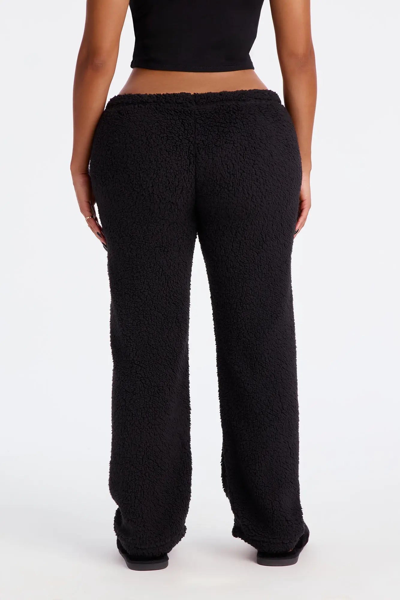 Be Kind Embroidered Sherpa PJ Pants - Black 
