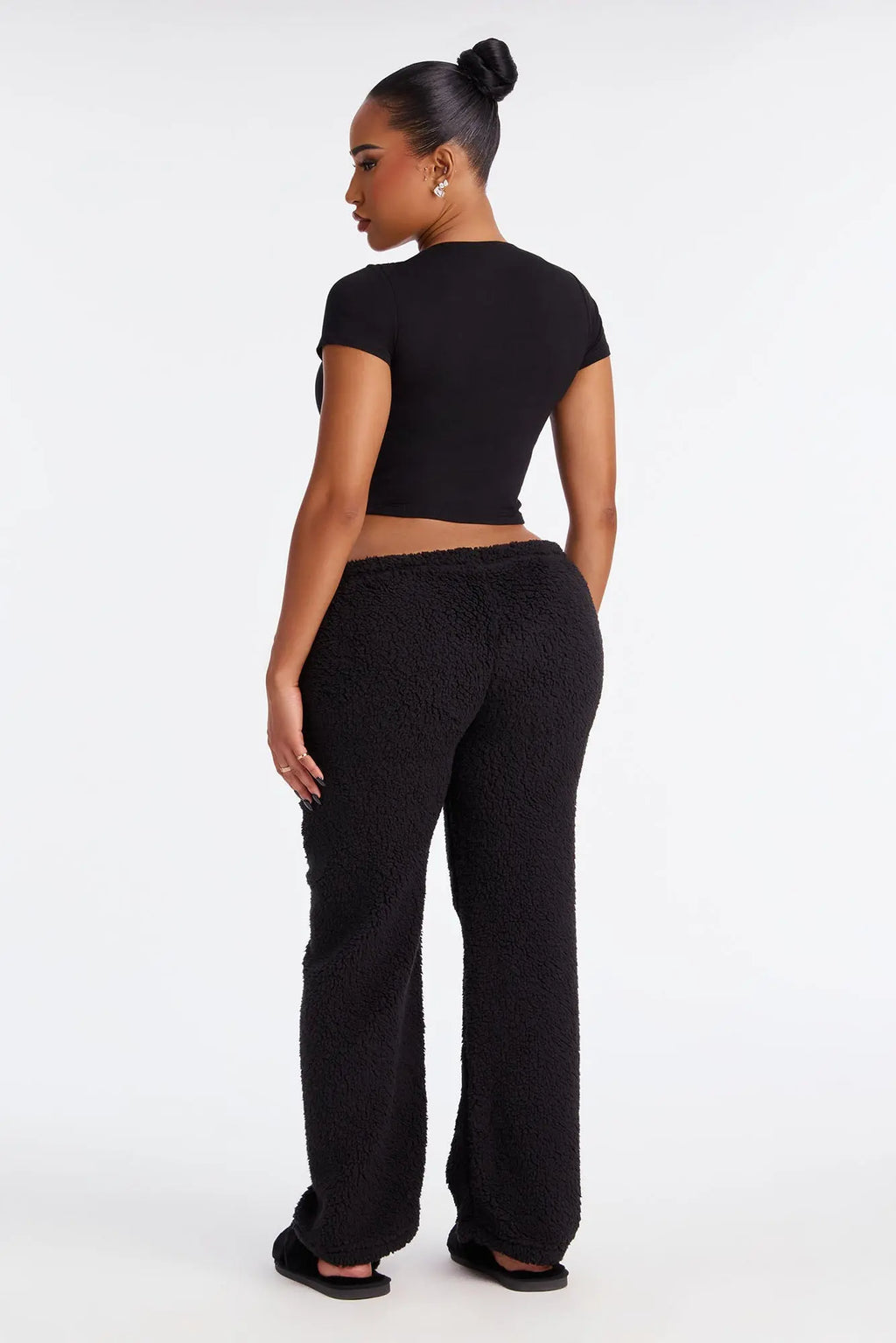 Be Kind Embroidered Sherpa PJ Pants - Black 