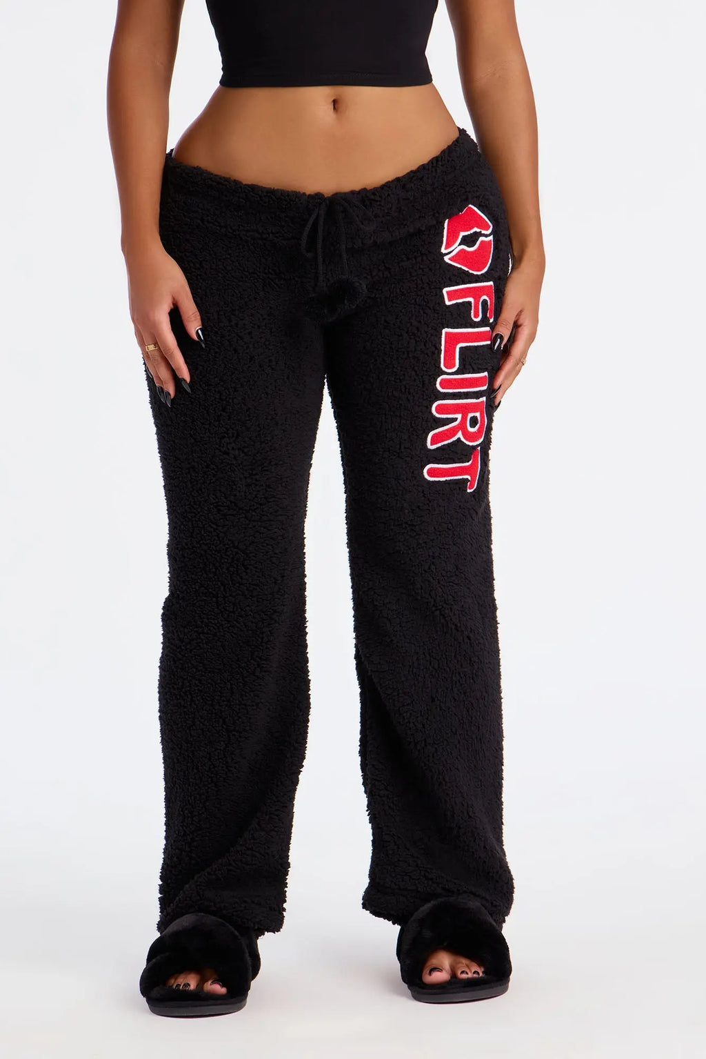 Big Flirt Embroidered Sherpa PJ Pants - Black 