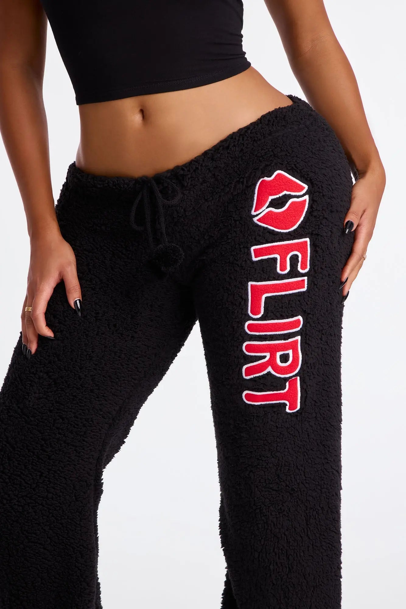 Big Flirt Embroidered Sherpa PJ Pants - Black 