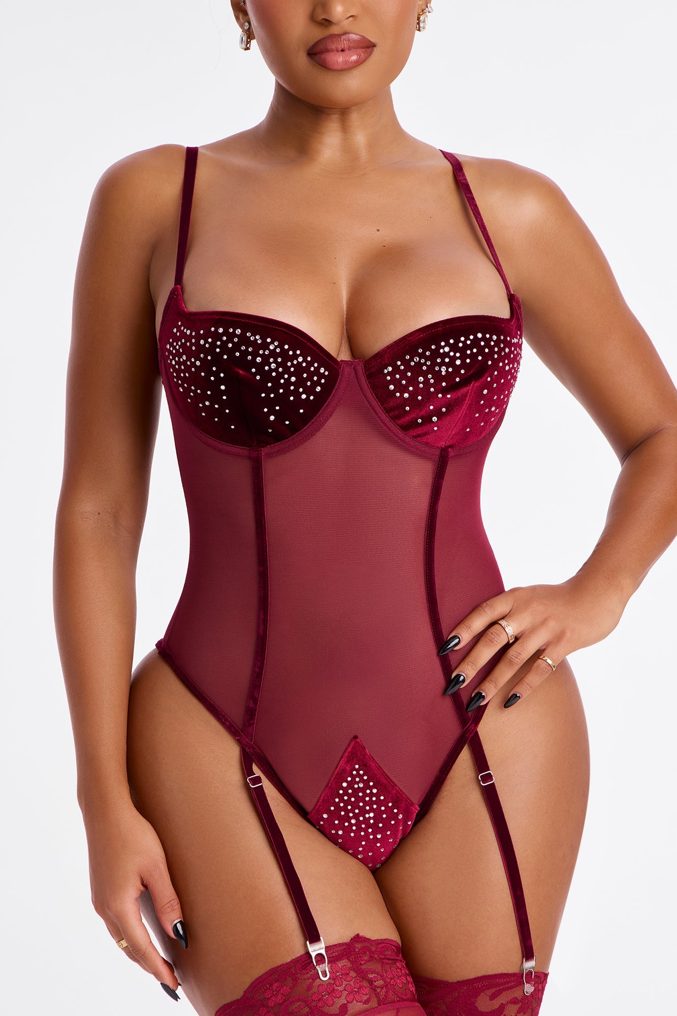 Naked Ambition Mesh Teddy - Wine
