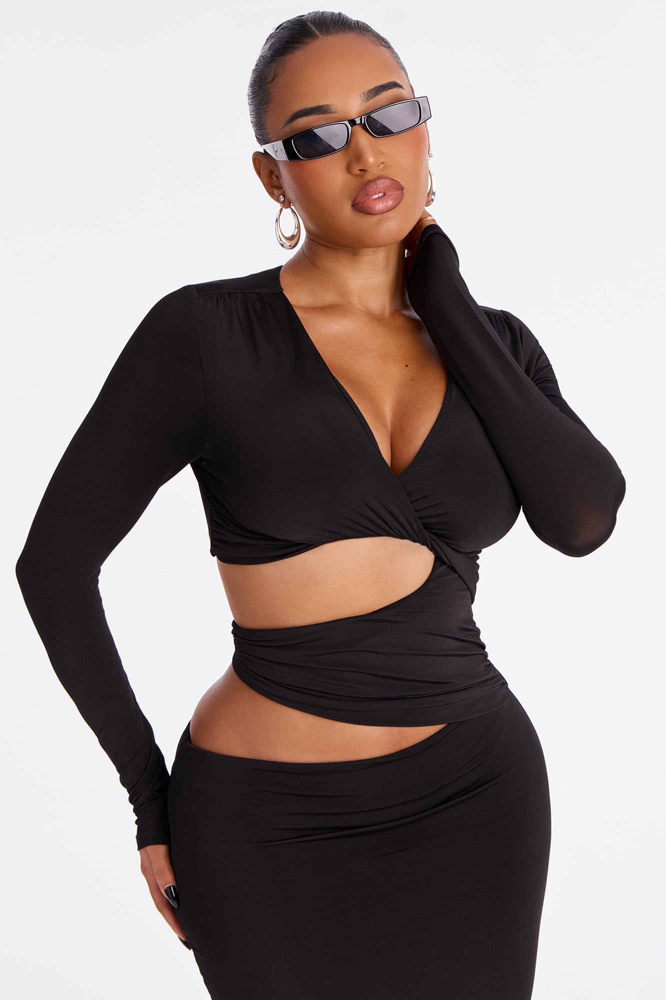 Pamela Cut Out Long Sleeve Maxi Dress - Black