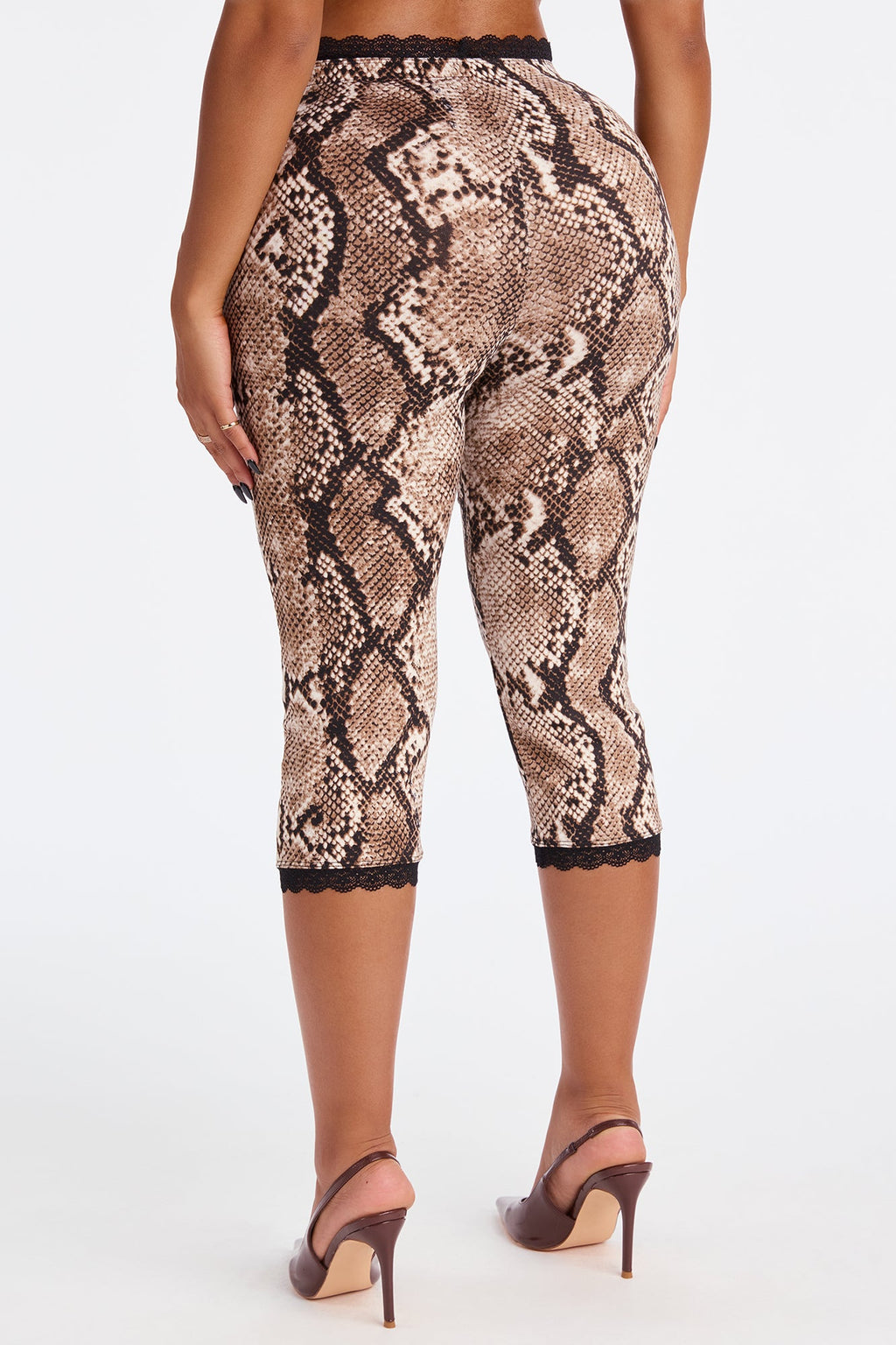 Florentina Lace Trim Capri Legging - Mocha/combo