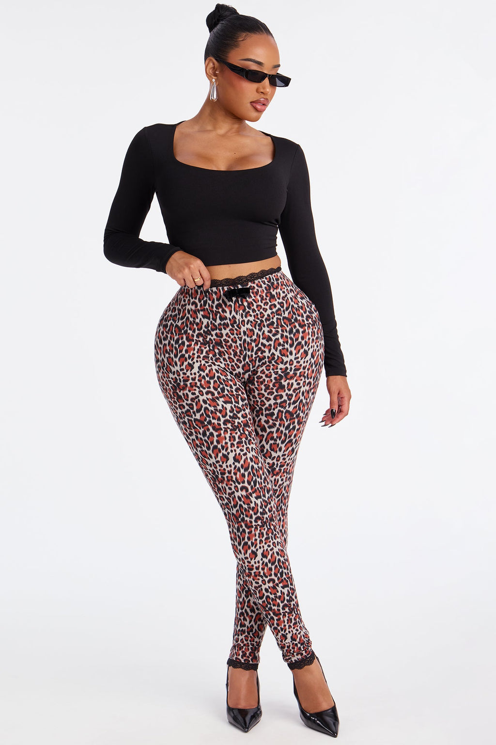 Florentina Lace Trim Legging - Burgundy/combo