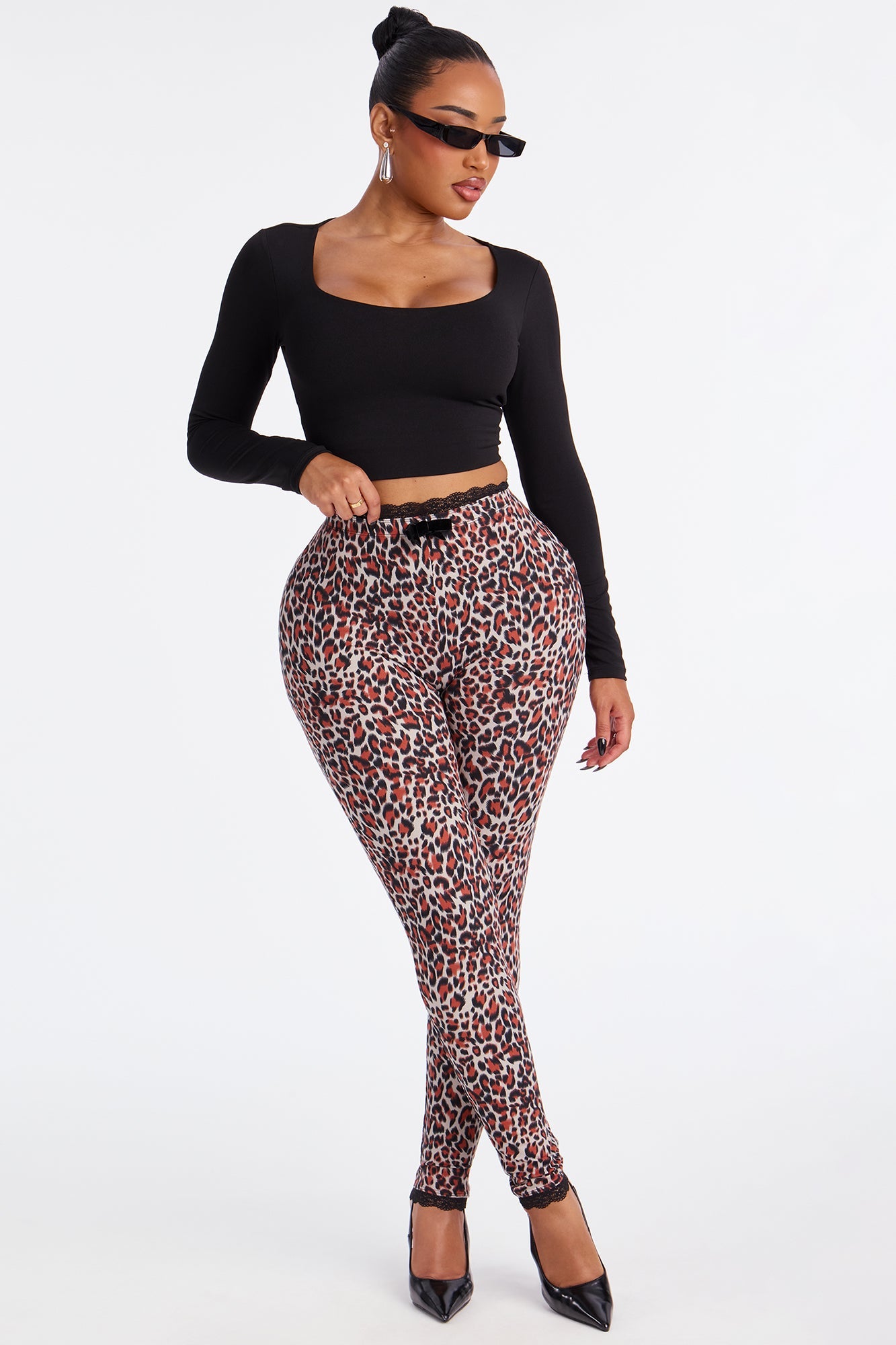 Florentina Lace Trim Legging - Burgundy/combo