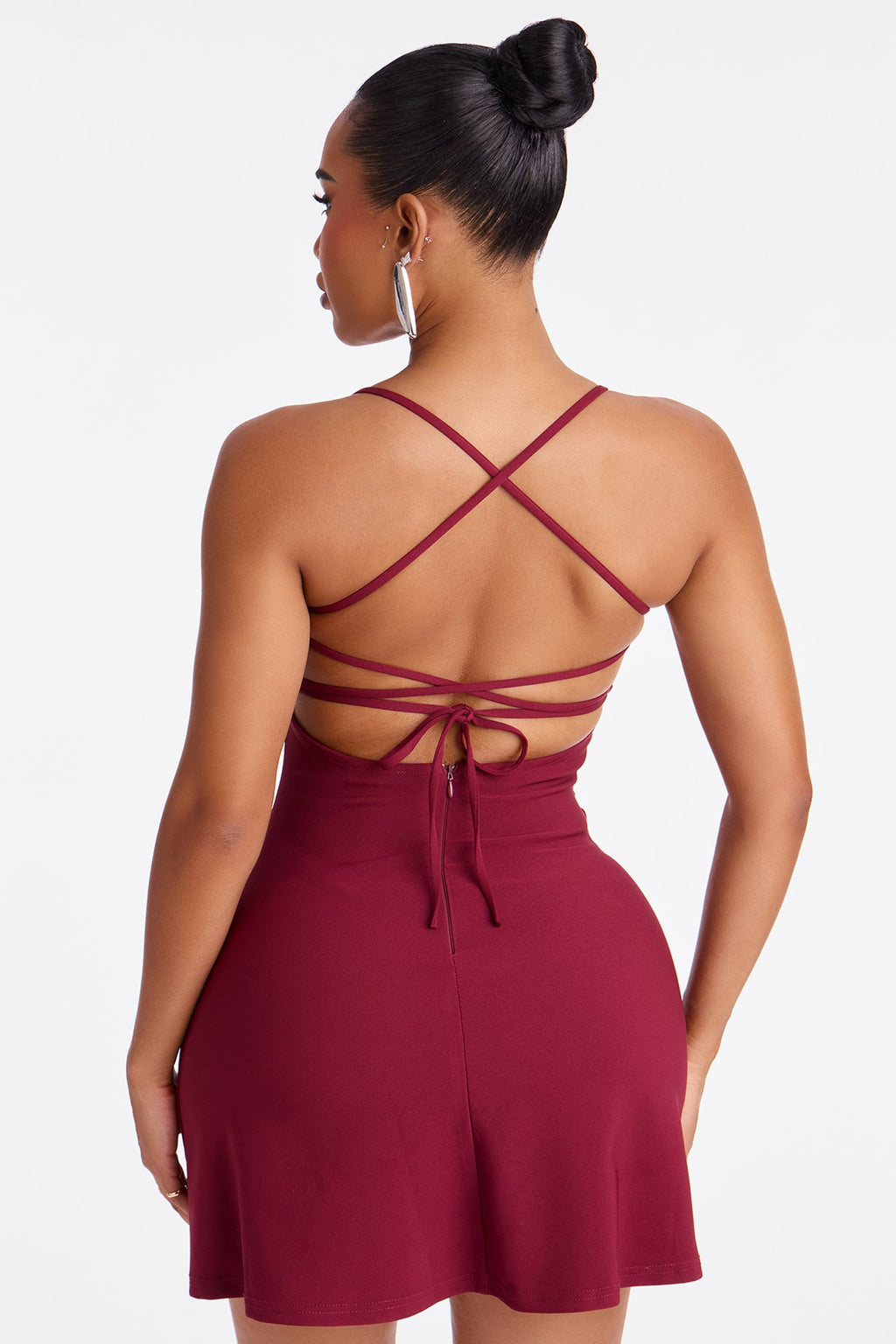 All Eyes On You Rhinestone Mini Dress - Burgundy