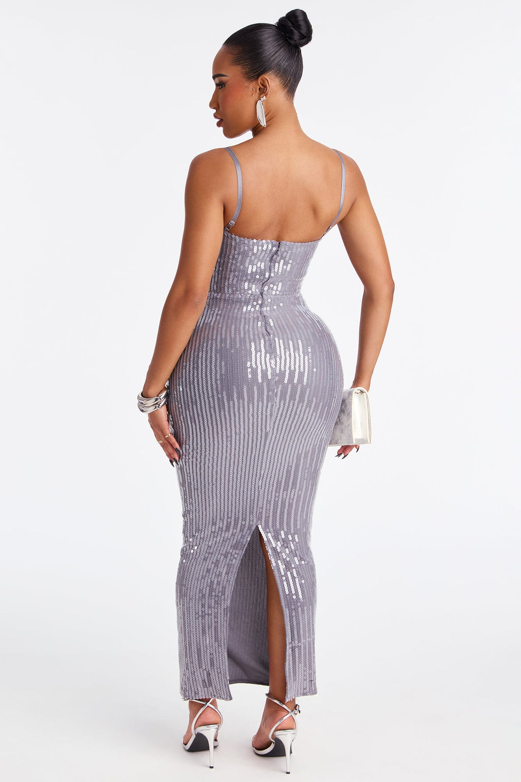 Open Hearts Sequin Maxi Dress - Dark Grey