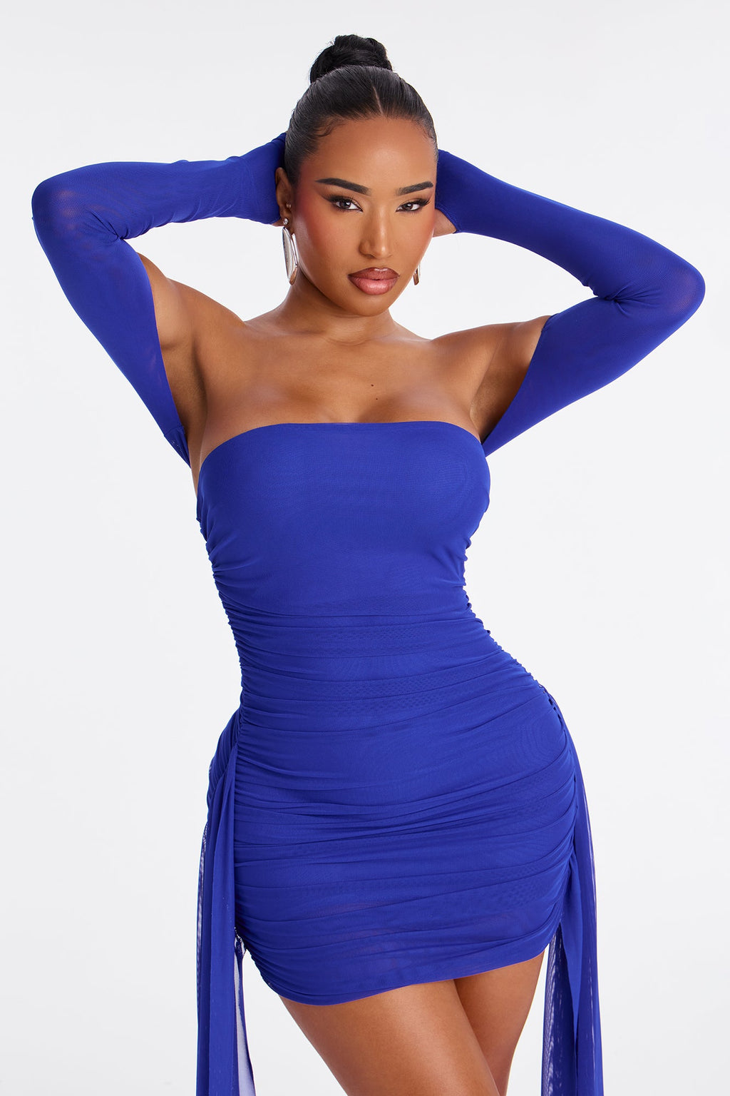 Treat Me Like Royalty Draped Mesh Mini Dress Set - Royal