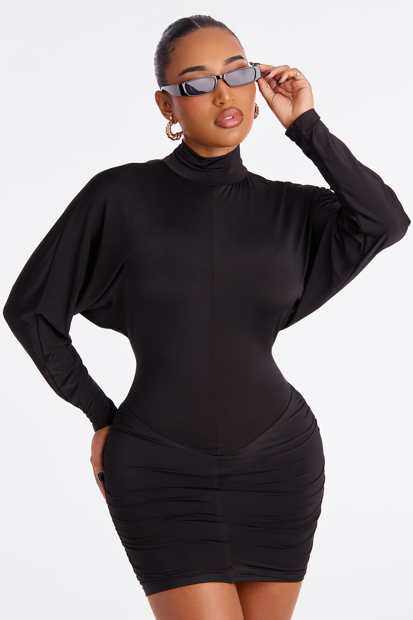Bella Backless Long Sleeve Mini Dress - Black