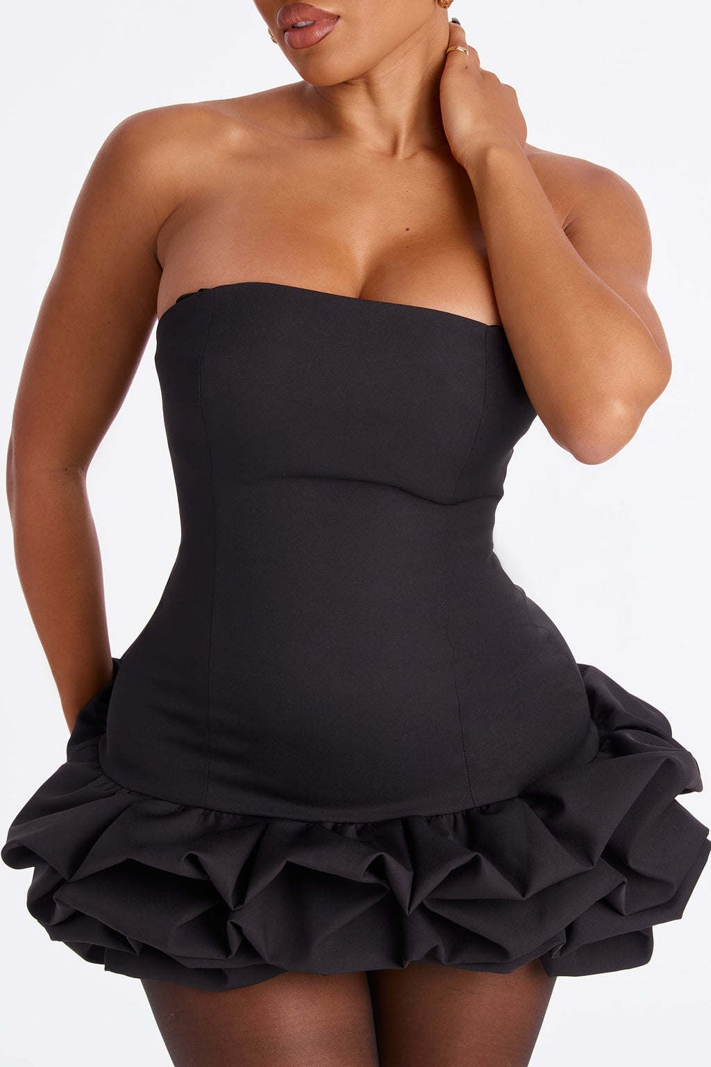 Cierra Strapless Bubble Mini Dress - Black