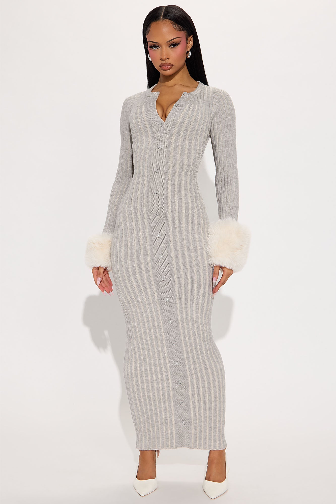 Cold As You Sweater Maxi Dress - Grey/combo
