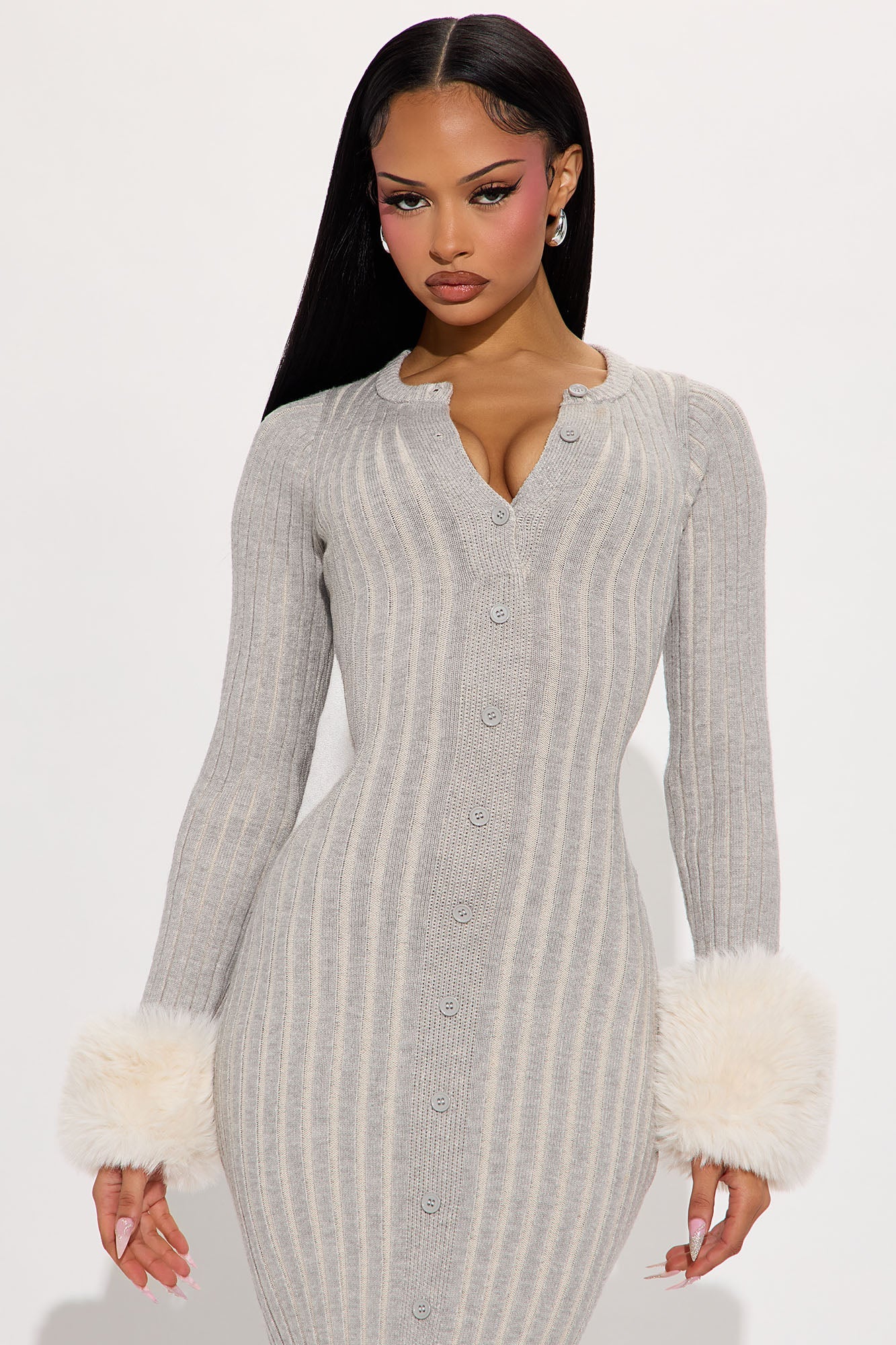 Cold As You Sweater Maxi Dress - Grey/combo