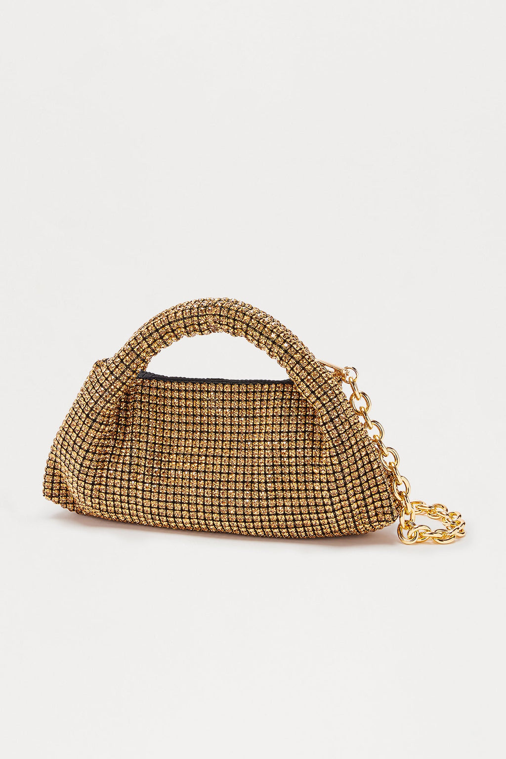Glow Up Allover Rhinestone Clutch - Gold
