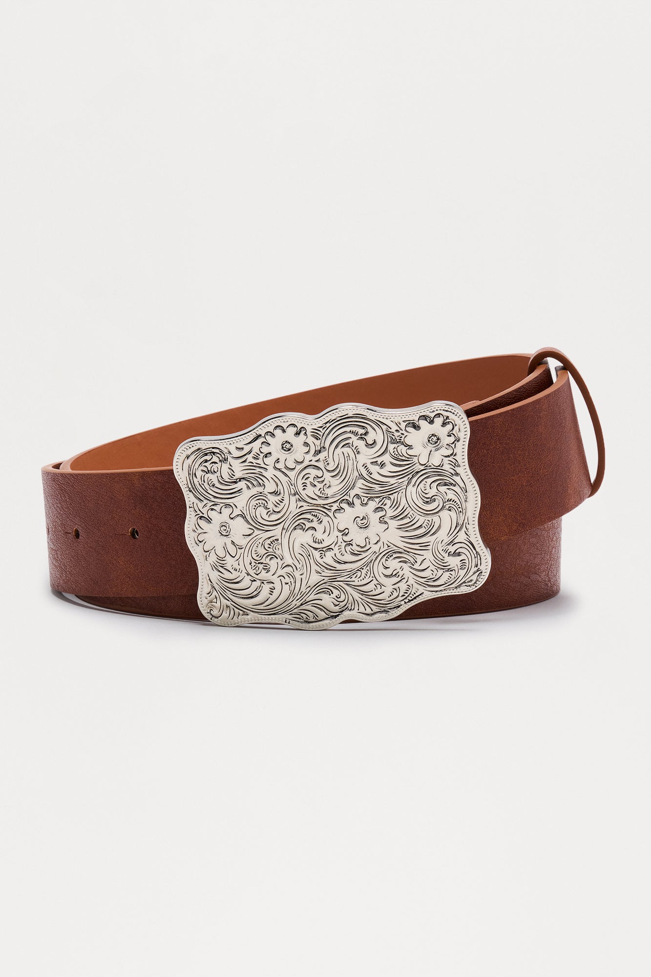 West Is Best Faux Leather Belt - Silver/Brown