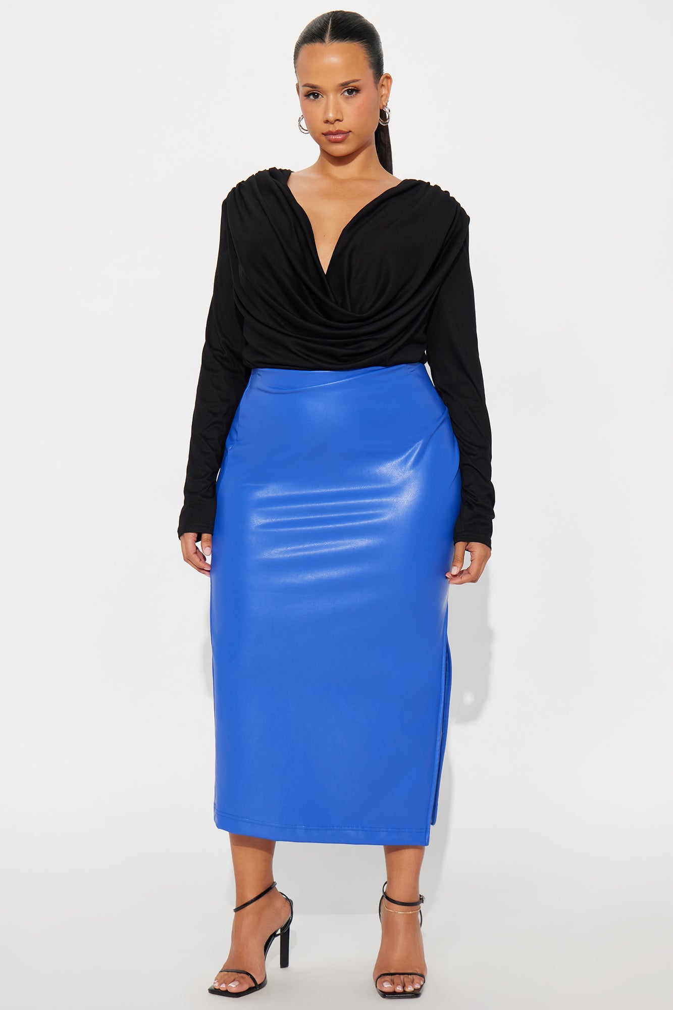 By The Corner Faux Leather Midi Skirt - CobaltBlue 