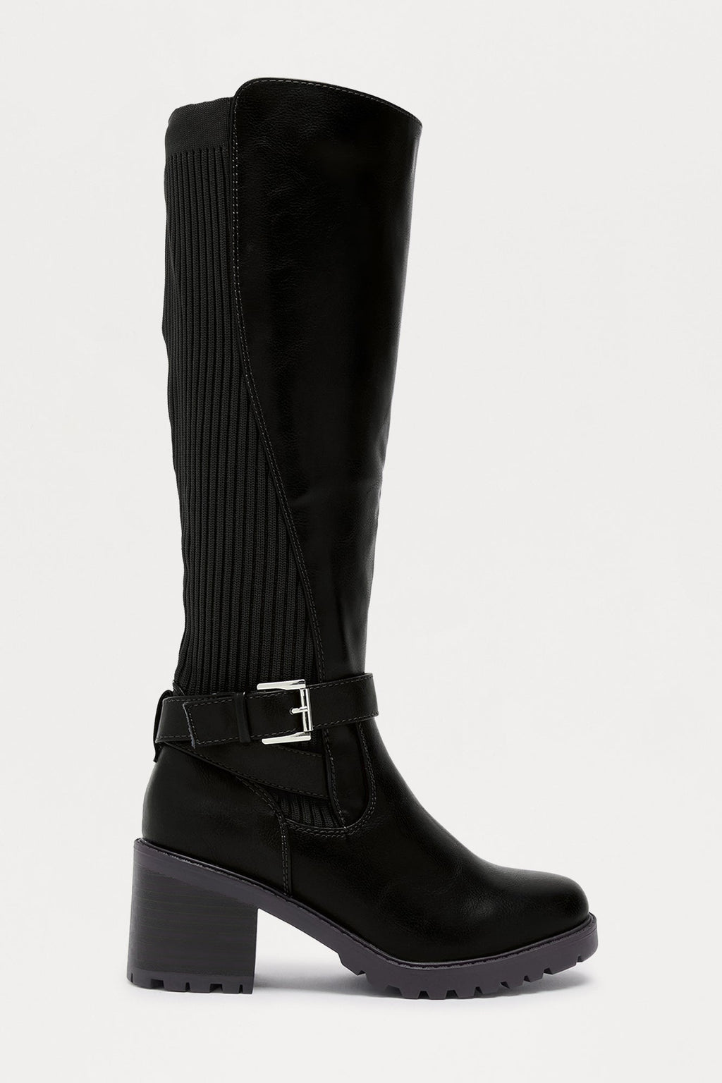 Daya Buckle Knee High Boots - Black