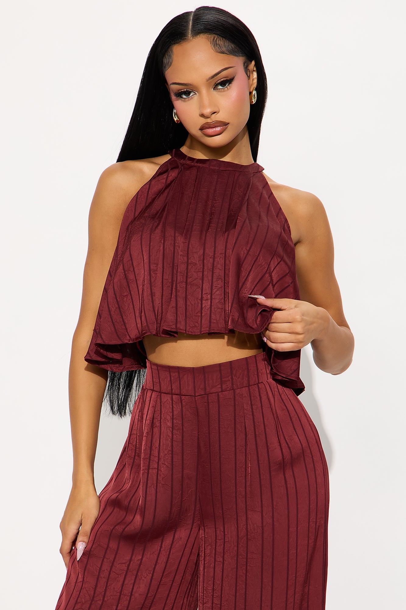 Ella Halter Pant Set - Burgundy