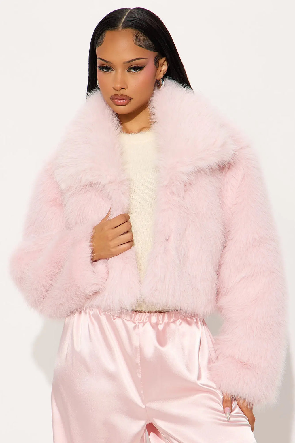 Full Of Charisma Faux Fur Cropped Coat - Pink 