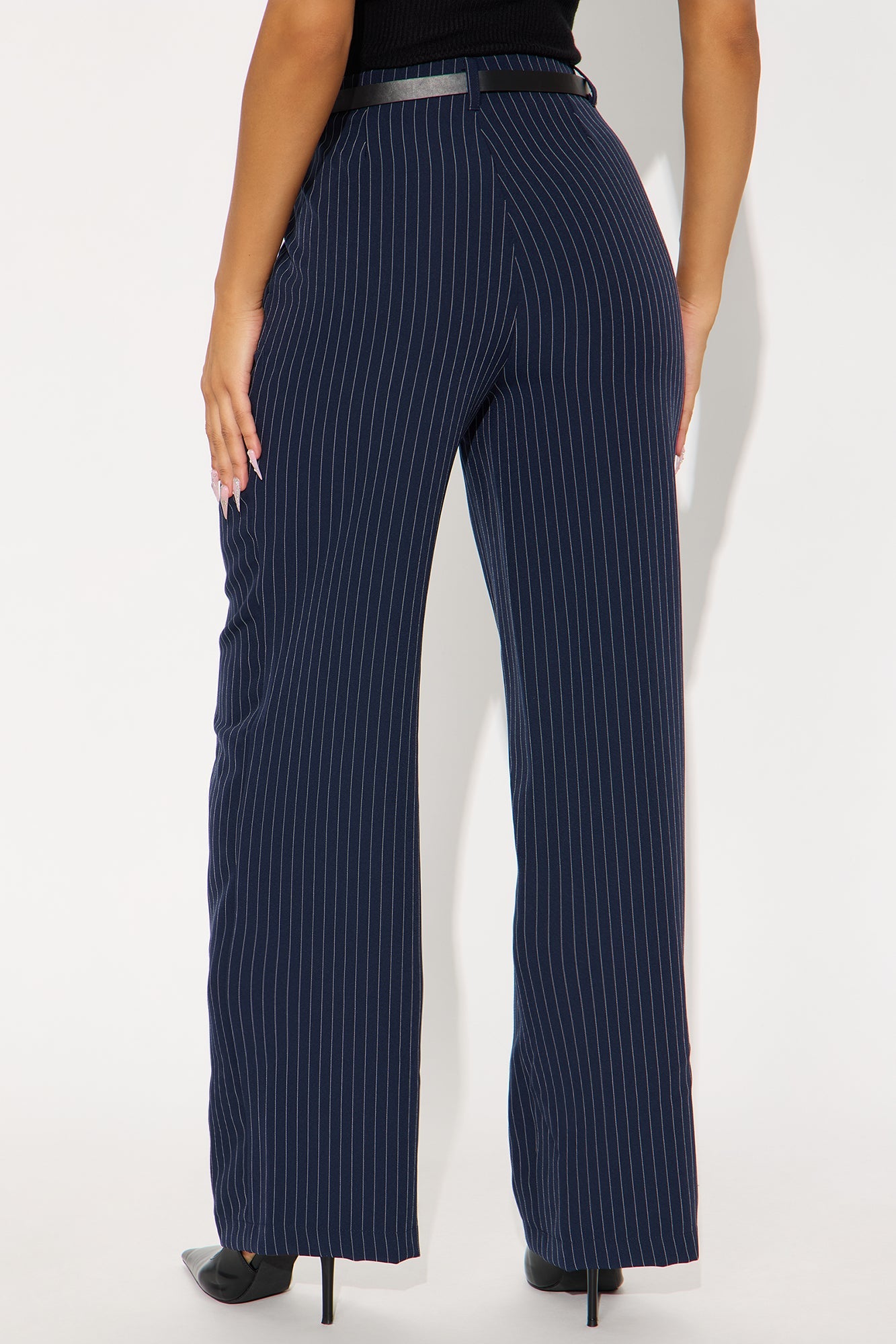 Make A Statement Belted Pinstripe Trouser Pant 31.5 - Navy