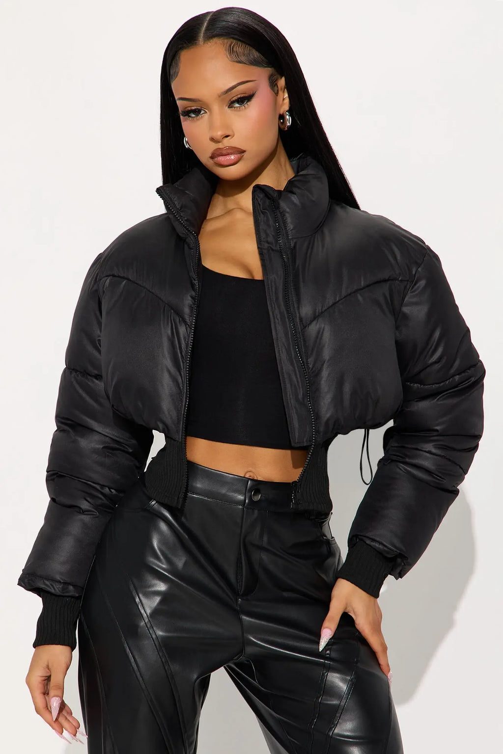 Rowan Cropped Puffer Jacket - Black 