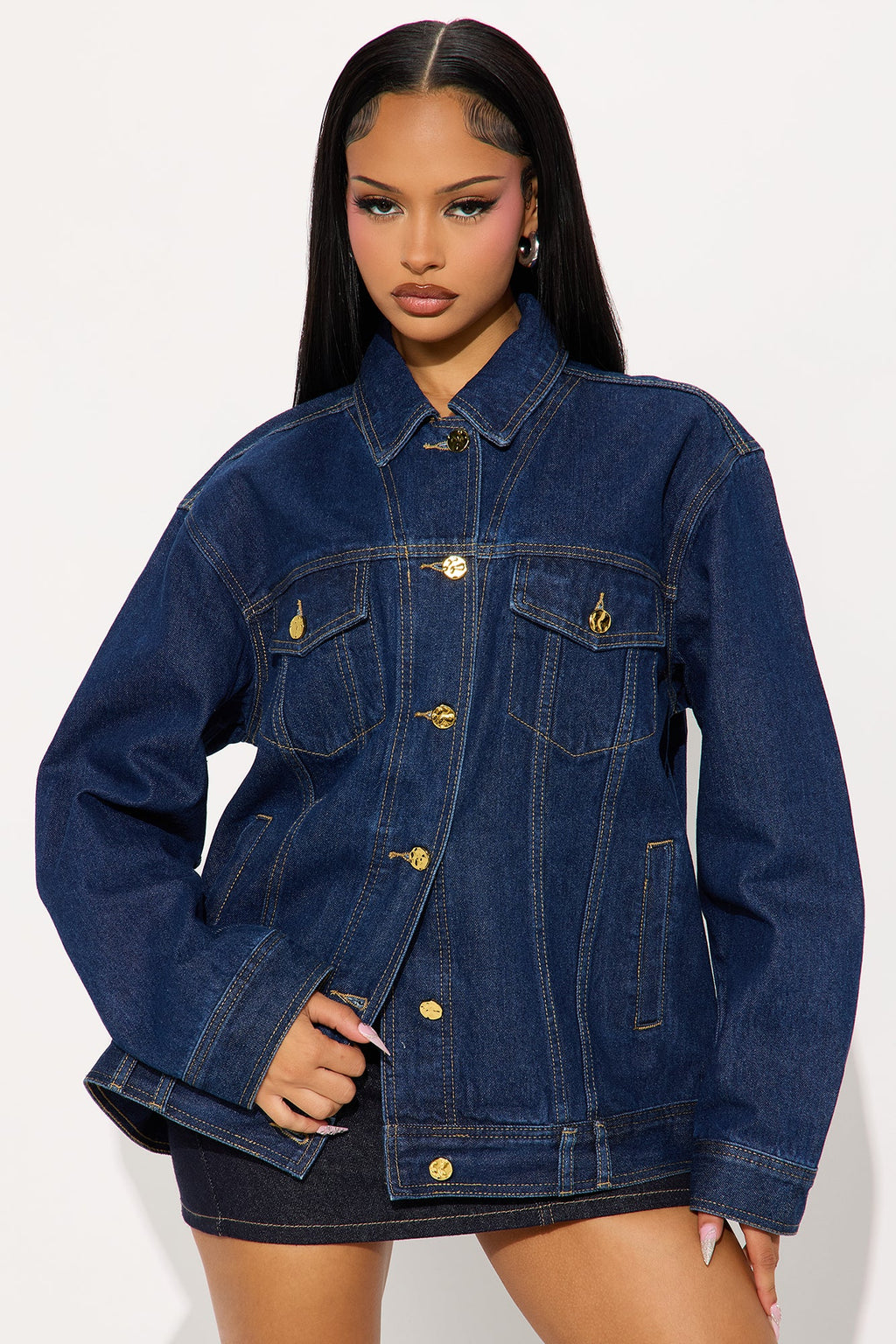 Basic Boyfriend Trucker Denim Jacket - Dark Wash