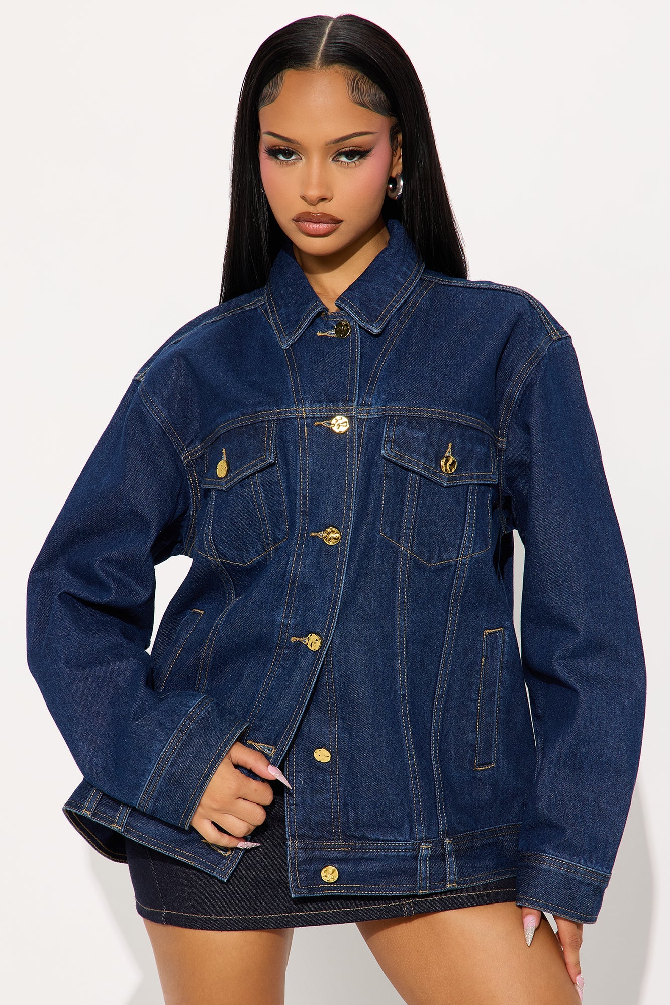 Basic Boyfriend Trucker Denim Jacket - Dark Wash