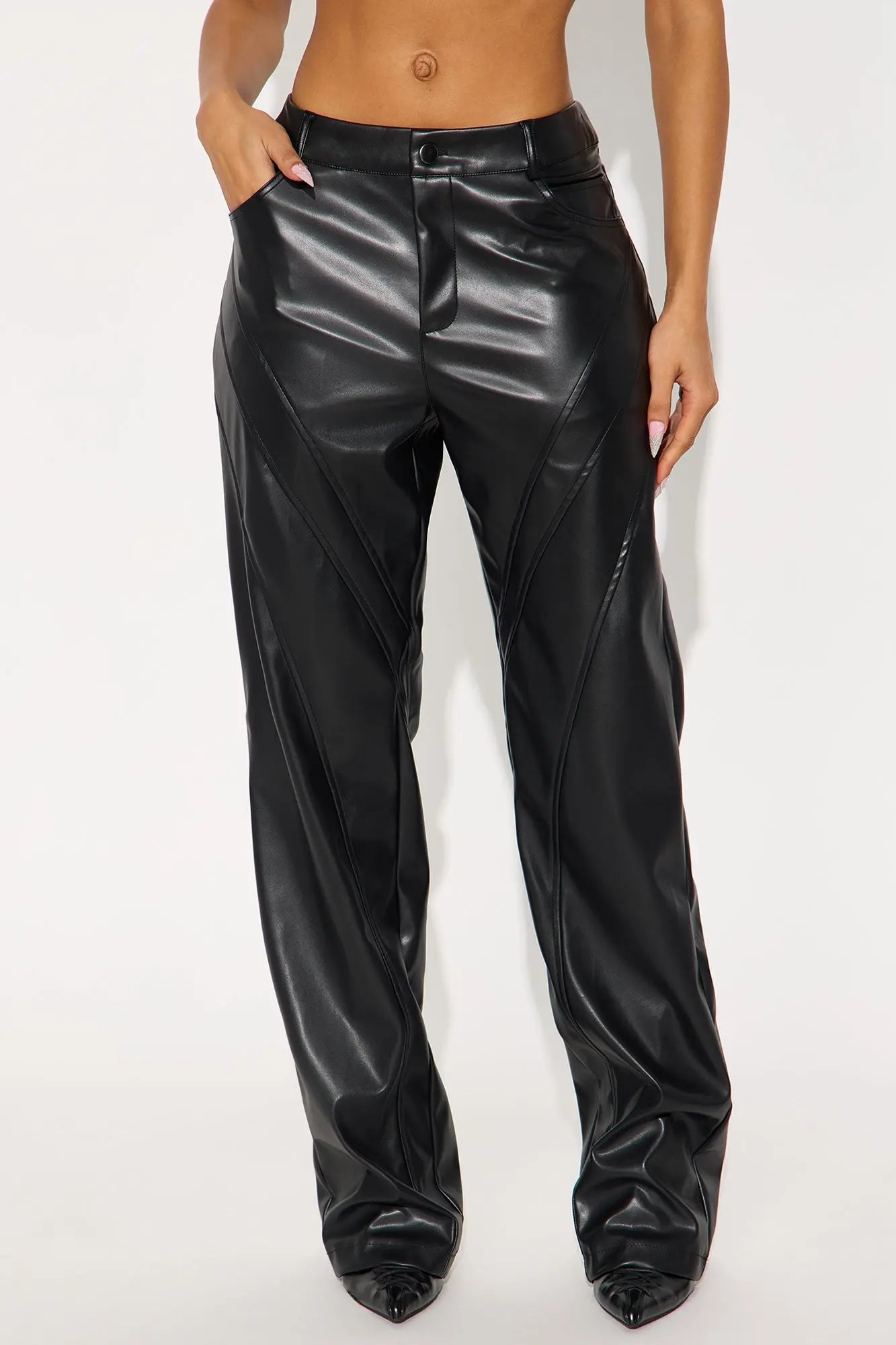 Carmen Faux Leather Straight Leg Pant 33 - Black 