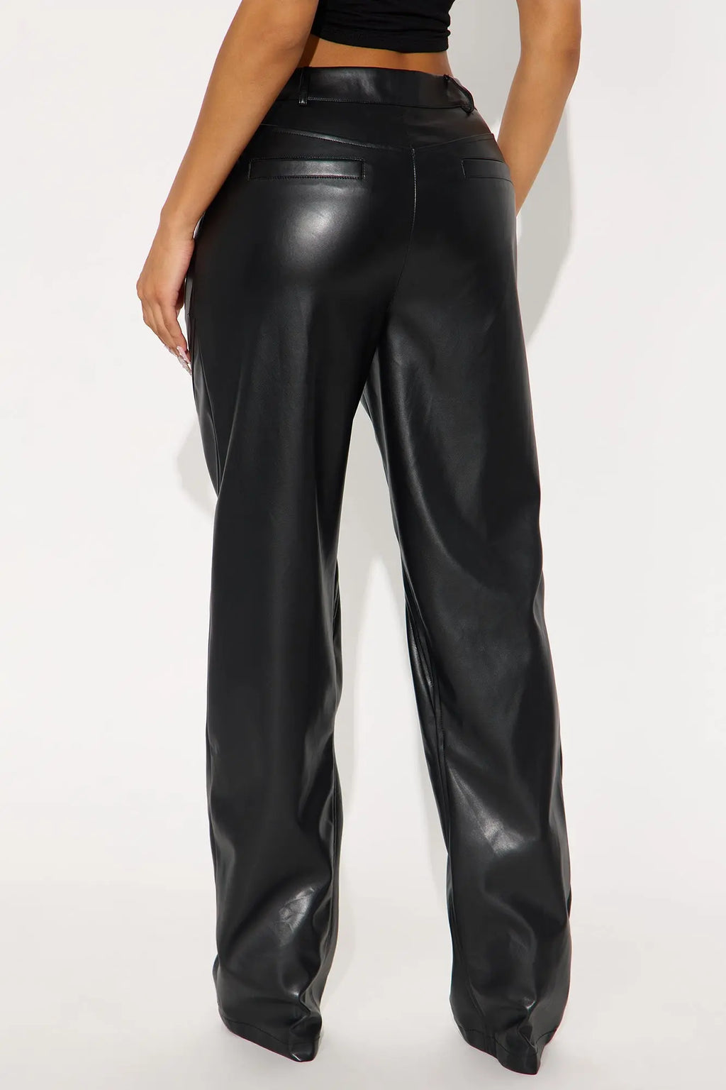 Carmen Faux Leather Straight Leg Pant 33 - Black 