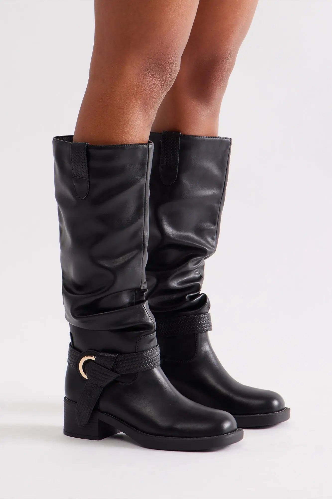 Ride High Braided Buckle Boots - Black 