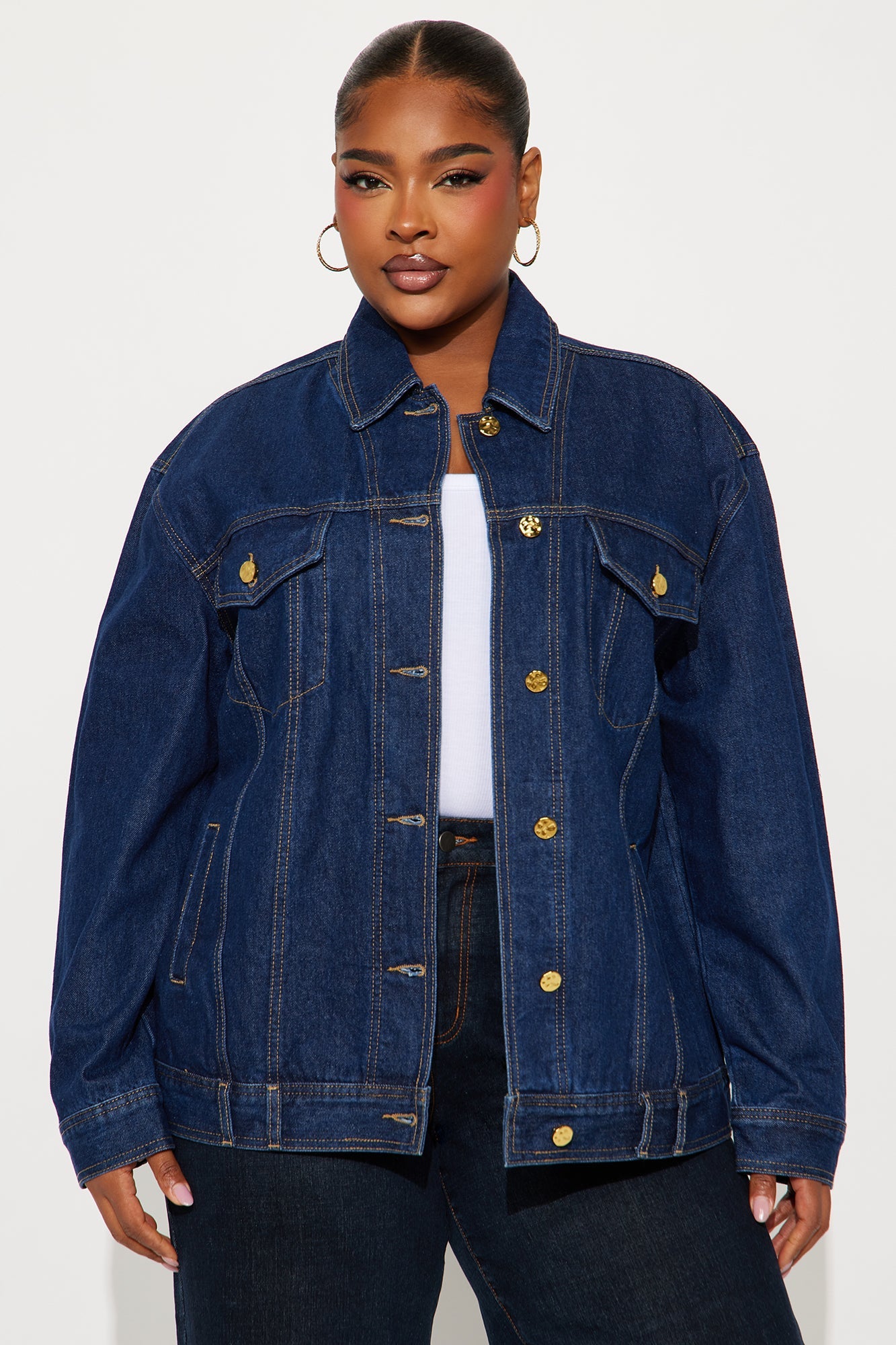 Basic Boyfriend Trucker Denim Jacket - Dark Wash