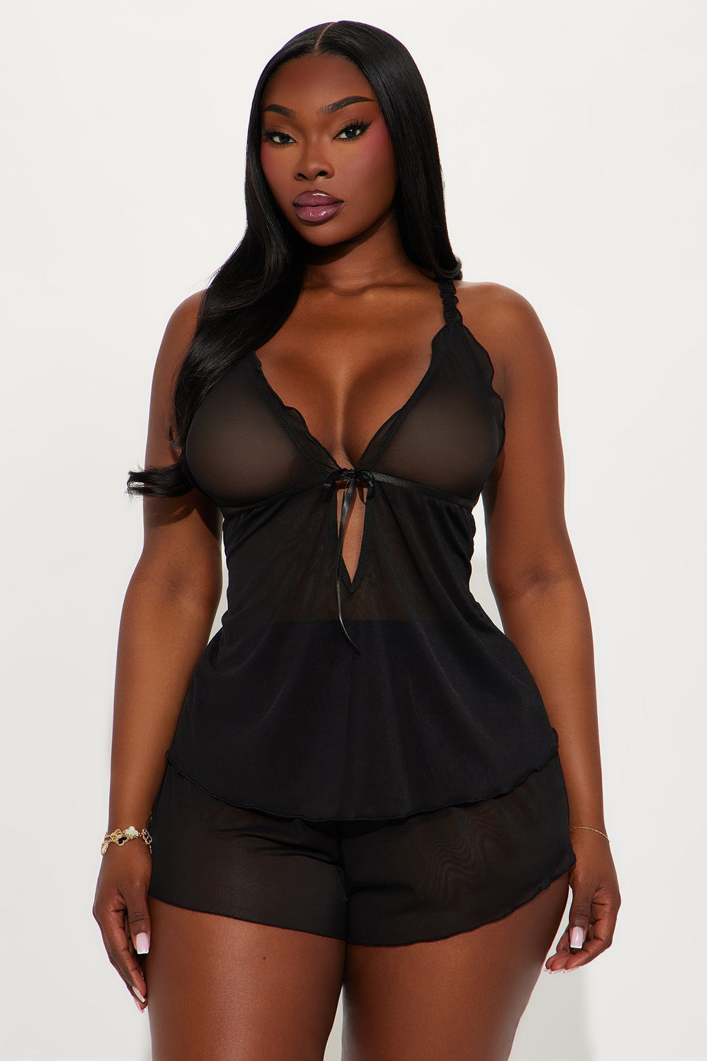Evangelina 2 Piece Mesh Flyaway Short Set - Black